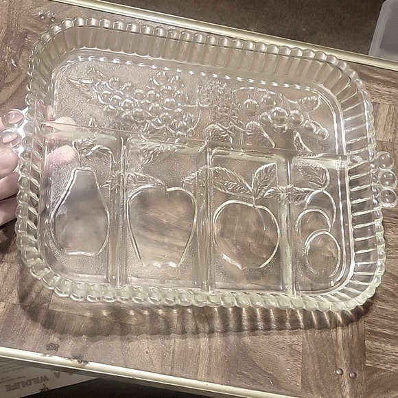 Indiana Glass clear fruit style pattern 5 sections platter. Perfect, no flaws. - Picture 2 of 6